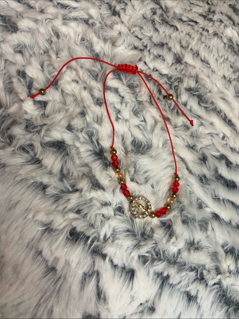 Red Beaded Adjustable Bracelet with Gold Accent